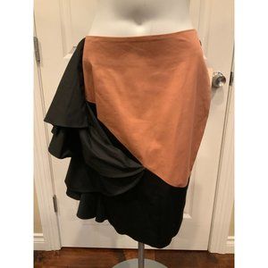Jean Paul Gaultier Black & Brown Pencil Skirt W/ Side Ruffle, Size 10 NWT!